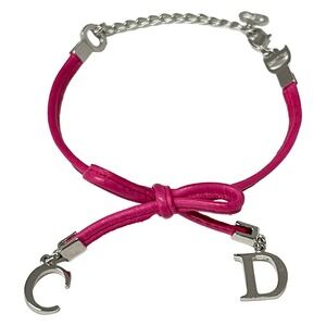 Christian Dior Bracelet Pink Silver Leather Hardware
